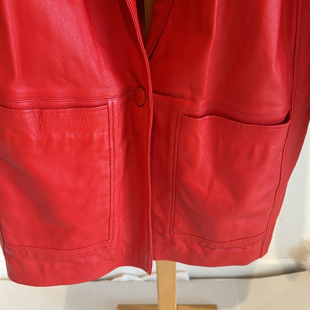 Women's Red Leather Vintage Jacket - Picture 4 of 14